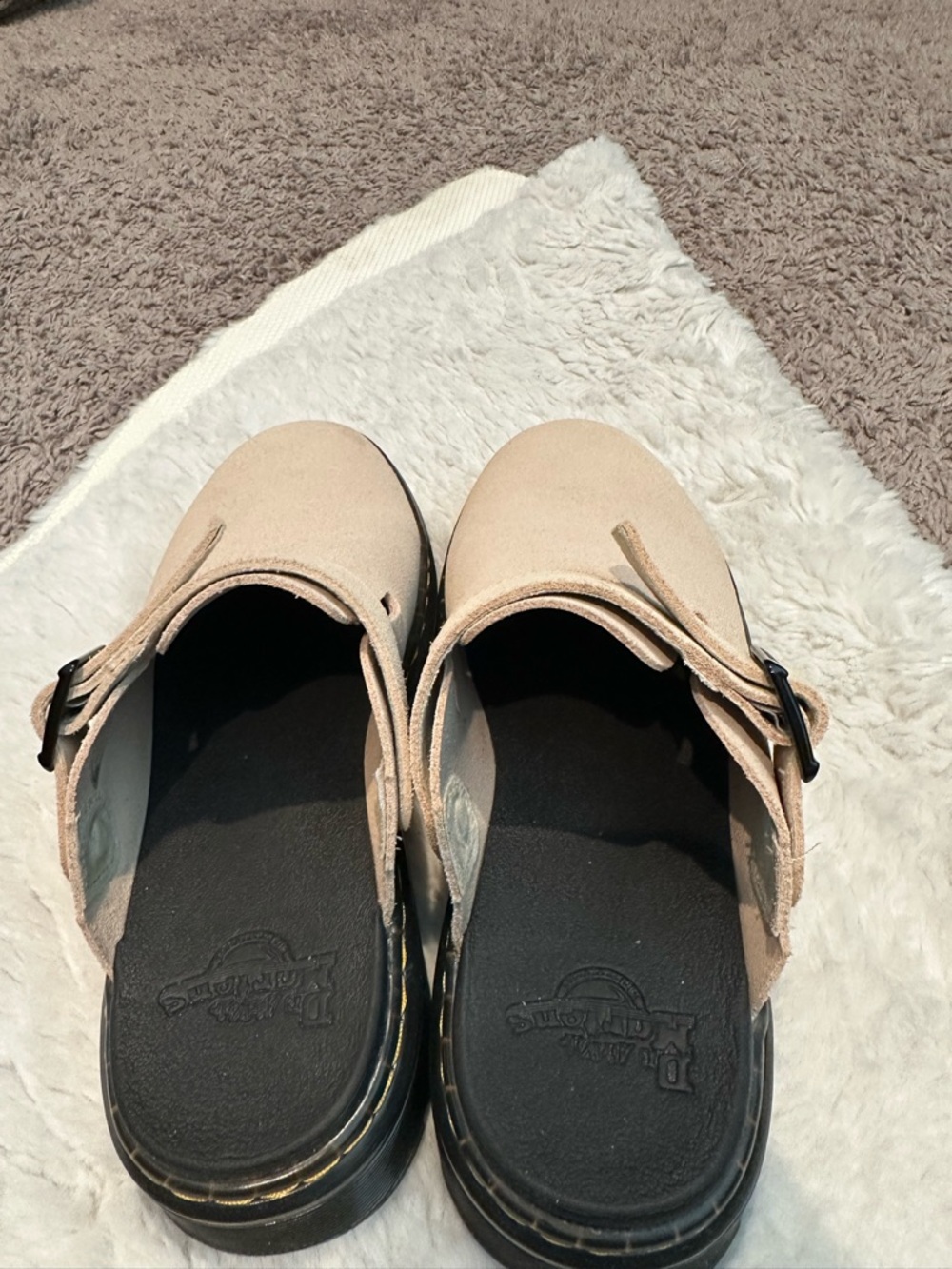 Dr Martens beigeSuede Buckle Clog Mules - Picture 3 of 5